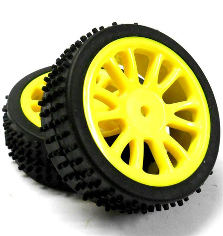 85007 1/16 Scale Front Buggy Wheels and Tyres x 2 Complete HSP Yellow Plastic