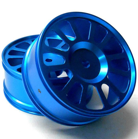 85605 285039F 1/16 Scale RC Front Wheels Rims 2 Chrome Light Blue 12 Spoke Alloy