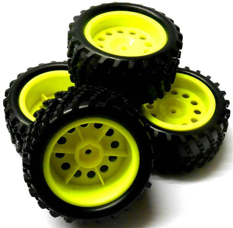 86017 RC Plastic Yellow Monster Truck Wheels and Tyres Complete x 4 1/16 HSP