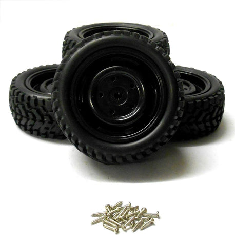 9113 1/10 Scale RC Car Off Road Disc Wheel and Rally Tread Tyre Black x 4