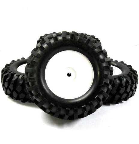 A960001 1/10 Scale Off Road Rock Crawler Wheel and Tyres x 4 White Plastic Disc