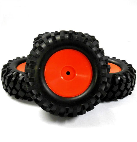A960004 1/10 Scale Off Road Rock Crawler Wheel and Tyres x 4 Red Plastic Disc