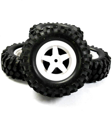 A960096 1/10 Scale Off Road Rock Crawler Wheel Tyres 4 White Plastic 5 Spoke V2