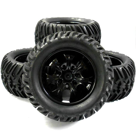 AA8005 1/10 Scale Off Road RC Monster Truck Tyre and Wheel Rim Black HSP x 4