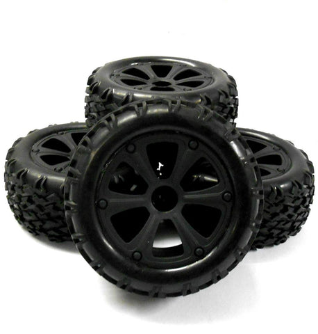BS214-009x4 1/10 RC Nitro Monster Truck Off Road Wheels and Tyres x 4 Black