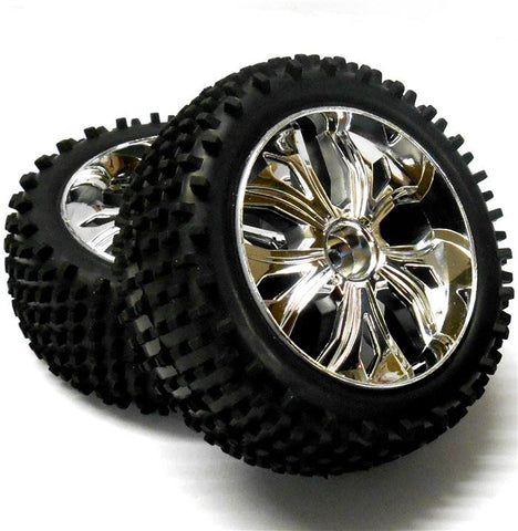 BS701-002A 1/10 RC Buggy Off Road Wheels and Tyres FRONT Chrome