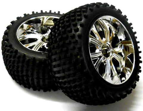 BS701-002/3A 1/10 Scale RC Buggy GP EP Off Road Wheels and Tyres Front / REAR 2 Chrome