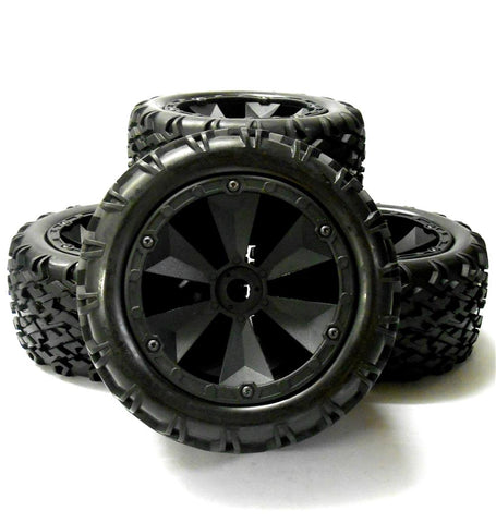 BS810-001x4 1/8 RC Nitro Off Road Wheels and Tyres x 4 Black 17mm