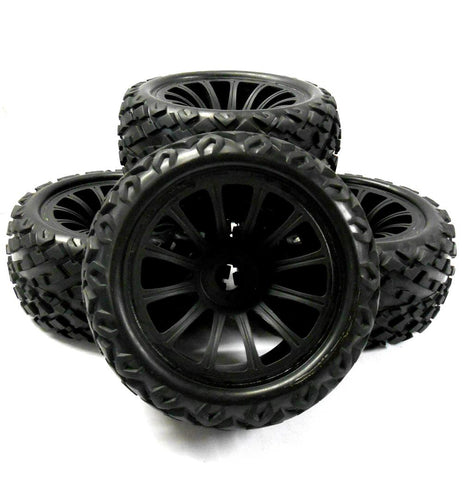 BS910-049x4 1/8 RC Nitro Monster Truck Off Road Wheels and Tyres x 4 Black