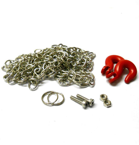 CJG034 1/10 RC Rock Crawler 850mm Trailer Chain Red Hooks