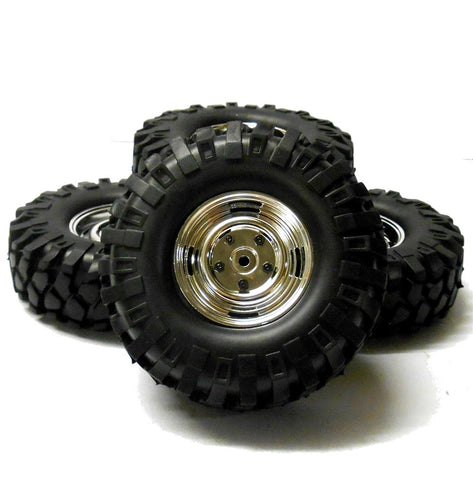 HS211074C 1/10 Scale RC Off Road Rock Crawler Wheel Tread Tyre Chrome x 4 108mm