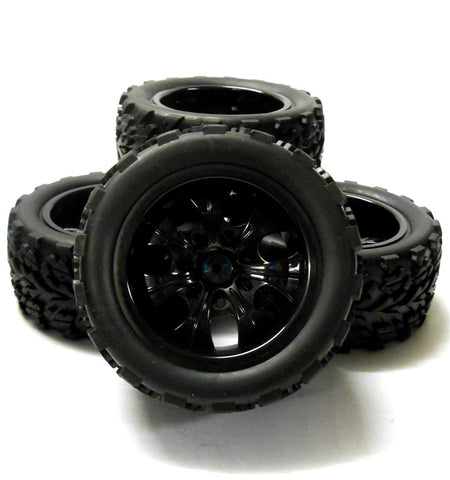 HS211111BK 1/10 Scale Off Road Monster Truck RC Wheels and Tyres Black 7 Spoke 4