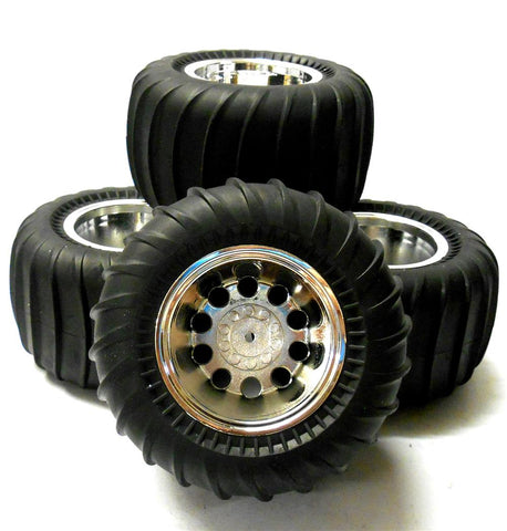 HS211500FR 1/10 Off Road Tamiya Caravan Monster Truck RC Wheels Tyres Chrome x 4
