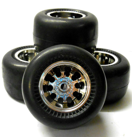 HS211517FR 1/10 Slicks Tamiya Caravan Monster Truck RC Wheels Tyres Chrome x 4