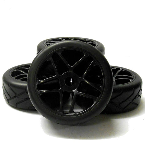 HS281003B 1/8 On Road Street Tread Car RC Wheels and Tyres 5 Spoke Star Black 4