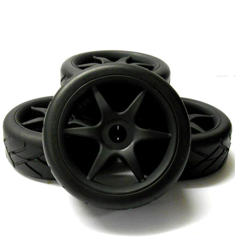 HS281004B 1/8 On Road Street Tread Car RC Wheels and Tyres 5 Spoke Black x 4