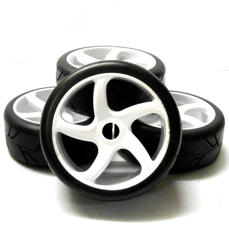 HS281013W 1/8 On Road Street Tread Car RC Wheels and Tyres 5 Spoke Swirl White 4