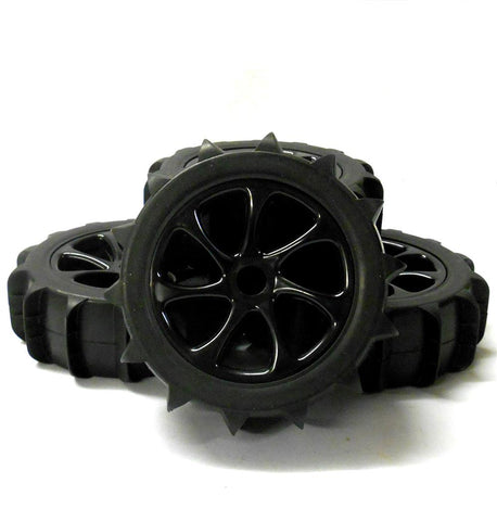 HS281046B 1/8 Scale Sand Snow Buggy RC 7 Spoke Swirl Wheels and Tyres Black x 4
