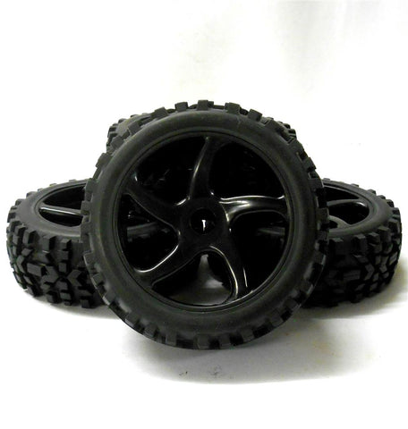 HS281049B 1/8 Scale Off Road Buggy RC Star 5 Spoke Swirl Wheel and Tyres Black 4