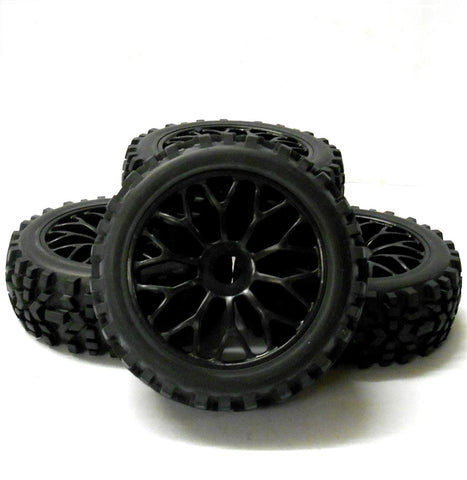 HS281050B 1/8 Scale Off Road Buggy RC Honeycomb Wheels and Tyres Black x 4