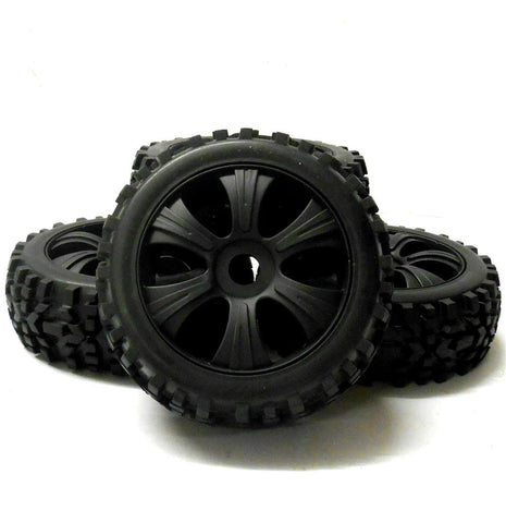 HS281053B 1/8 Scale Off Road Buggy RC 6 Spoke Wheels and Tyres Black x 4