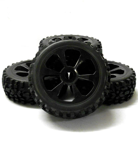 HS281055B 1/8 Scale Off Road Buggy RC 7 Spoke Wheels and Tyres Black x 4