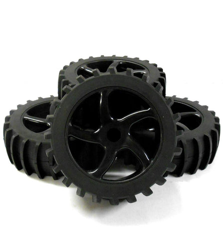 HS281063B 1/8 Scale Sand Snow Buggy RC 7 Spoke Swirl Wheels and Tyres Black x 4