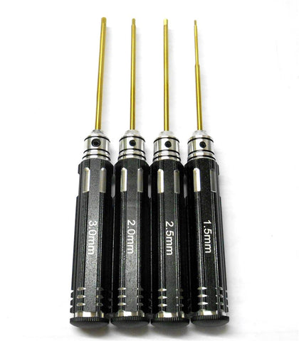 HS311059 4 Hexagon Screwdrivers Key Driver Tool Set 1.5mm 2mm 2.5mm 3mm Black
