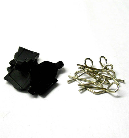 HY00148BK 1.16 1.10 Small Silver Body Clips R Pin x 4 and Rubber Black Grips