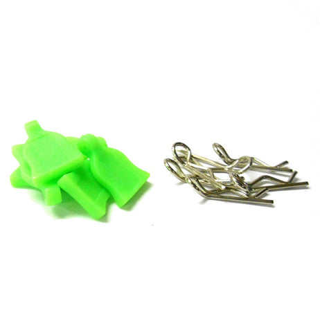 HY00148G 1.16 1.10 Small Silver Body Clips R Pin x 4 and Rubber Light Green Grips