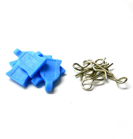 HY00148LB 1.16 1.10 Small Silver Body Clips R Pin x 4 and Rubber Light Blue Grips