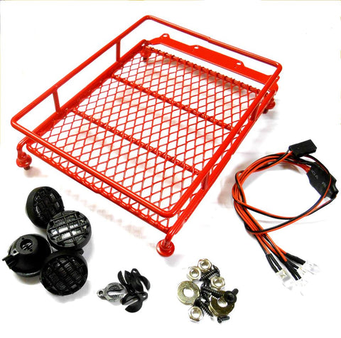 L-048R 1/10 Truck Rock Crawler Body Shell Roof Luggage Tray Round Lights Red