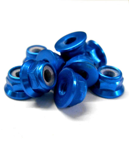L1470 1/10 Scale RC Car Alloy M4 4mm Thread Nylon Lock Nuts Flanged x 10 Blue