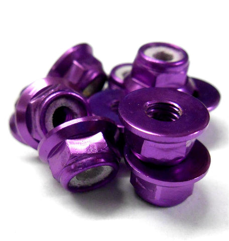 L1472 1/10 Scale RC Car Alloy M4 4mm Thread Nylon Lock Nuts Flanged x 10 Purple