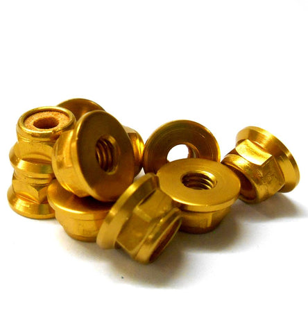 L1478 1/10 Scale RC Car Alloy M4 4mm Thread Nylon Lock Nuts Flanged x 10 Gold V2
