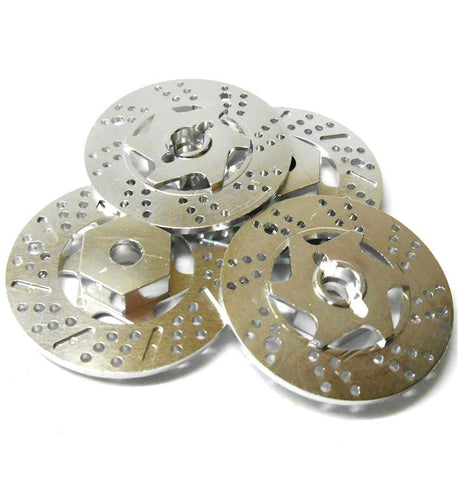 N10076 1/10 Scale Brake Disc Disk Wheel Hex Hub M12 12mm Hex x 4 Silver Alloy