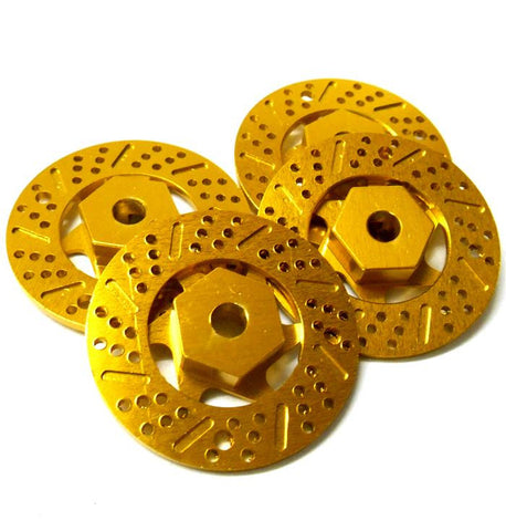 N10077 1/10 Scale Brake Disc Disk Wheel Hex Hub M12 12mm Hex x 4 Yellow Alloy