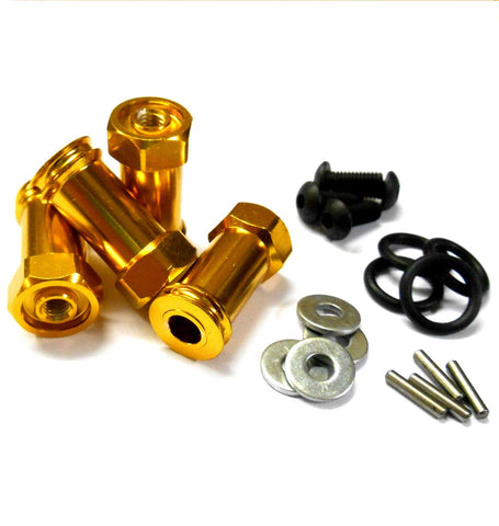 N10129 1/10 Scale Wheel Hex Hub M12 12mm Extension Adapter x 4 Yellow Alloy