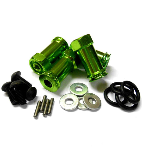 N10133 1/10 Scale Wheel Hex Hub M12 12mm Extension Adapter x 4 Green Alloy 25mm