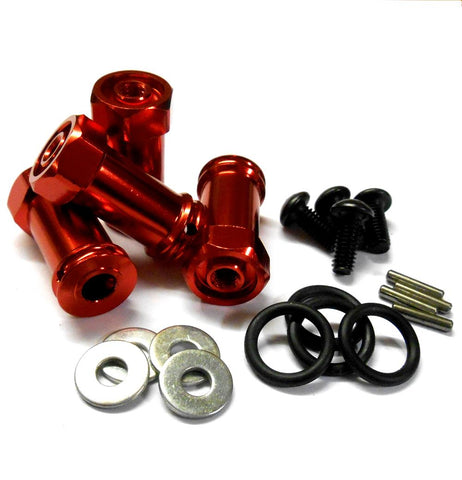 N10136 1/10 Scale Wheel Hex Hub M12 12mm Extension Adapter x 4 Red Alloy 25mm