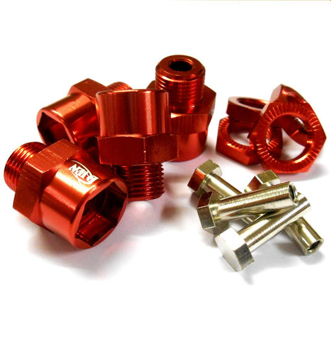 N10178R 1/10 Scale M12 12mm to M17 17mm Wheel Hex Hub Adapter Alloy Red x 4