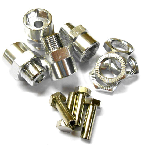 N10178S 1/10 Scale M12 12mm to M17 17mm Wheel Hex Hub Adapter Alloy Silver x 4