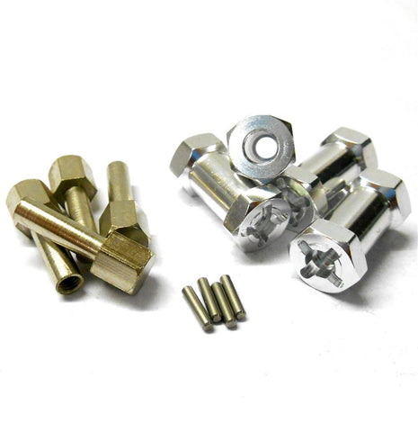 T10129 1/10 Scale Wheel Hex Hub M12 12mm Extension Adapter x 4 Silver Alloy 25mm