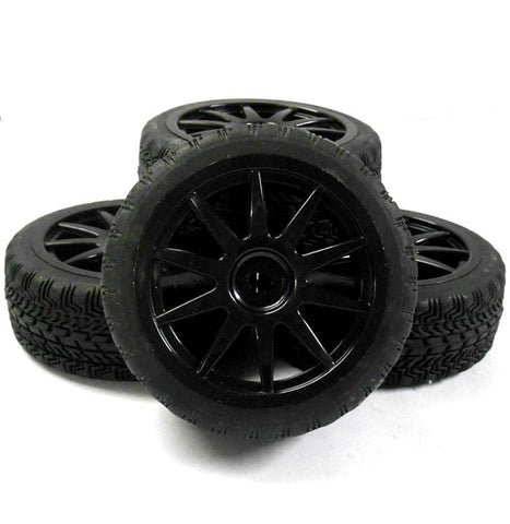 A20093 1/10 On Road Soft Tread Car RC Wheels and Tyres 10 Spoke Black x 4