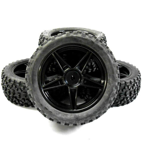 A66005/026 1/10 Off Road Front Rear Buggy RC Wheels Block Tyres 5 Spoke Black