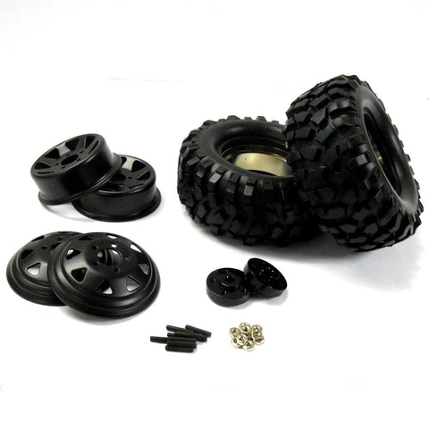 WL-0097 1/10 Scale Rock Crawler Truck 1.9 Inch Alloy Wheel & Tire Set Black x 2