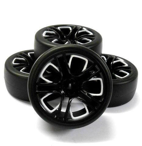 WL-0098 1/10 Scale Car Drift Spec D Tyre Wheel Offset +3 Black White x 4
