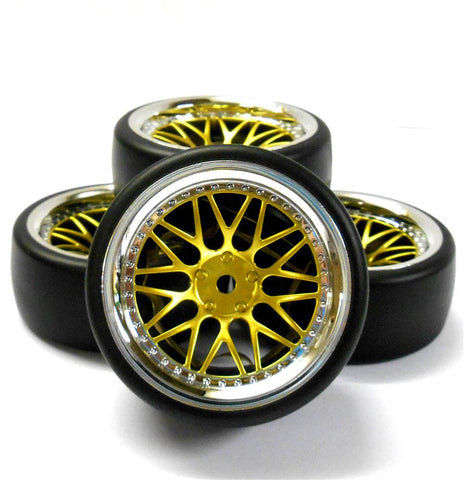 WL-0099 1/10 Scale Car Drift Spec D Tyre Wheel Offset +3 Yellow x 4
