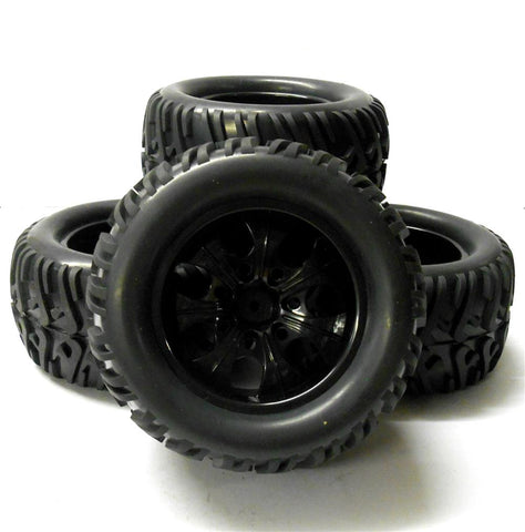 AA8005 1/10 Scale Off Road RC Tyre and Wheel Rim Black x 4