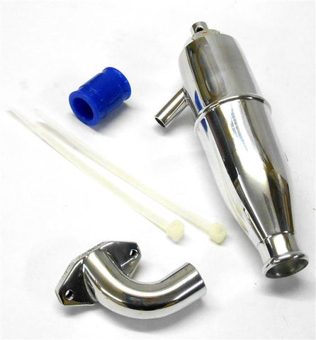 B7038 Aluminium Tuned Side Exhaust Muffler Pipe + Manifold 1/10 Nitro RC